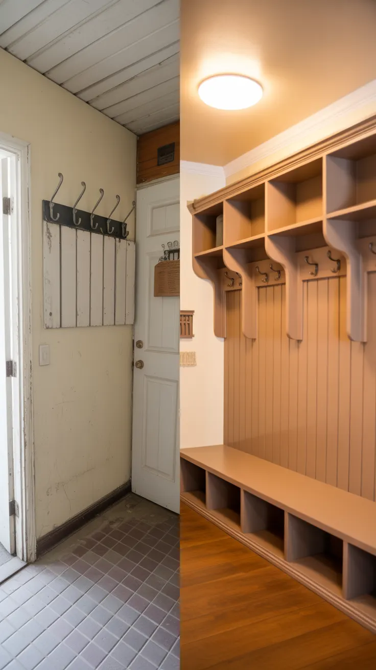 Mud room before and after transformation